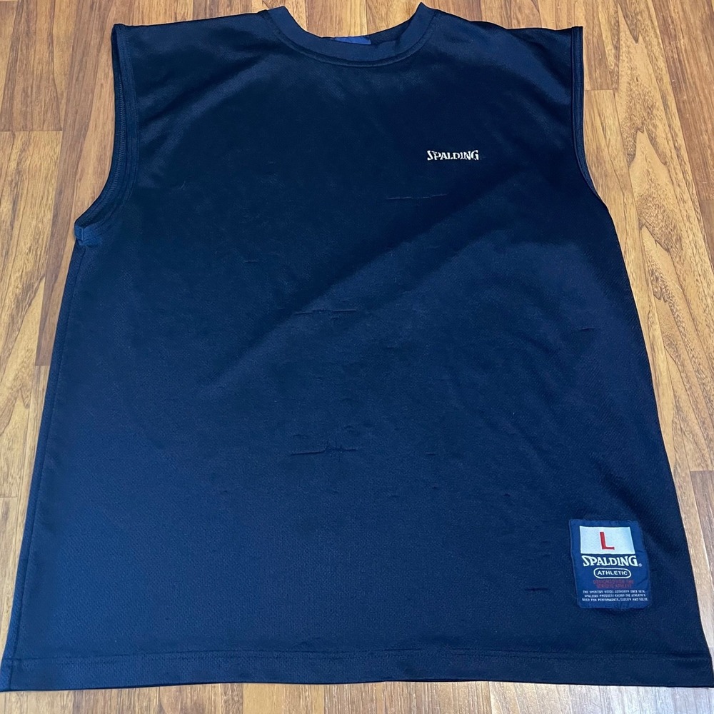 Spalding Athletic Sleeveless Mens Large Navy Blue Mesh Tank Top Gym Workout